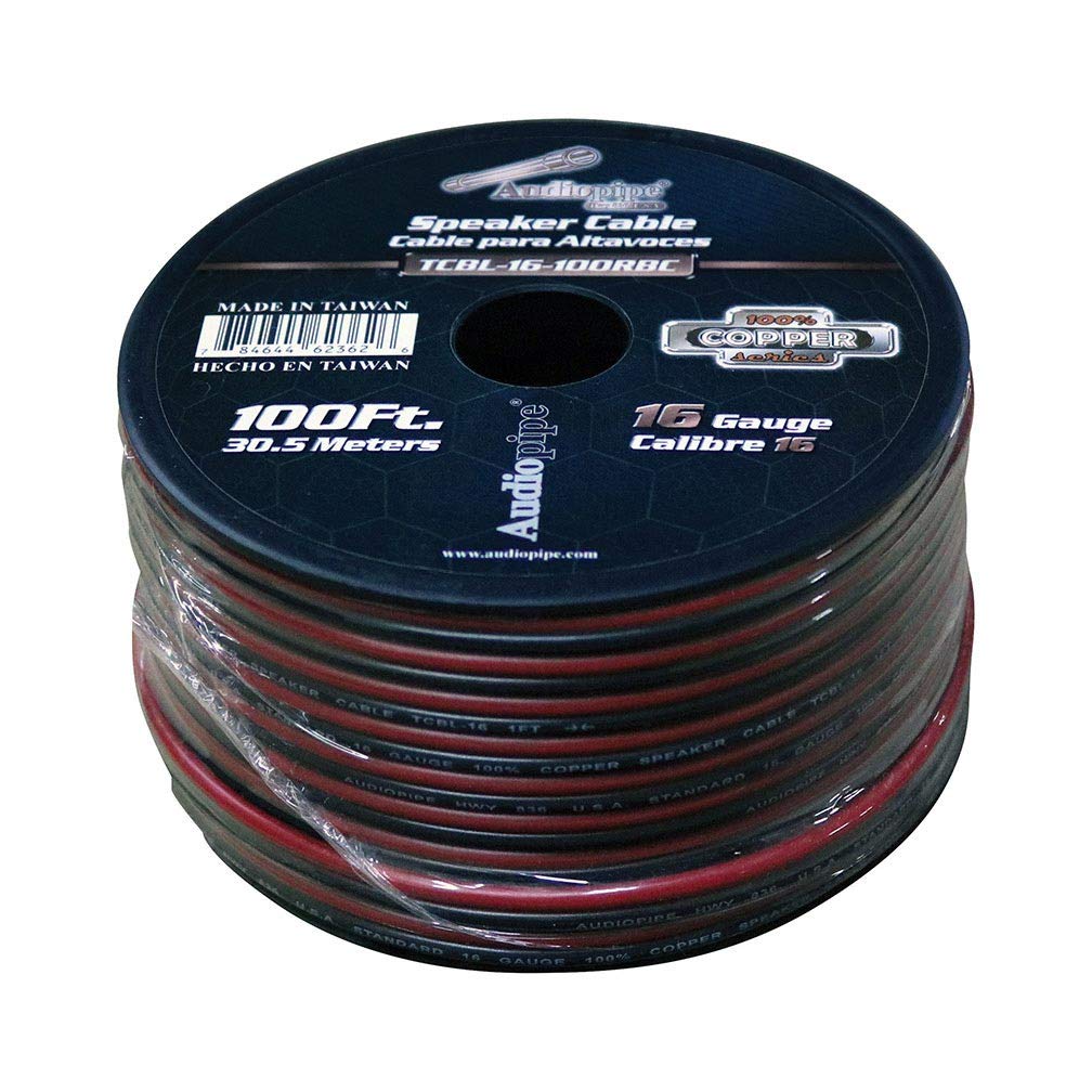 Audiopipe TCBL16100RBC 16 Gauge 100% Copper Series Speaker Wire - 100 Foot Roll - RED/BLACK  Jacket