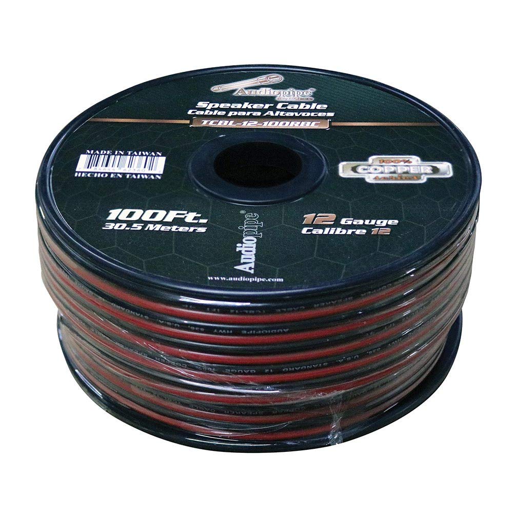 Audiopipe TCBL12100RBC 12 Gauge 100% Copper Series Speaker Wire - 100 Foot Roll - RED/BLACK  Jacket