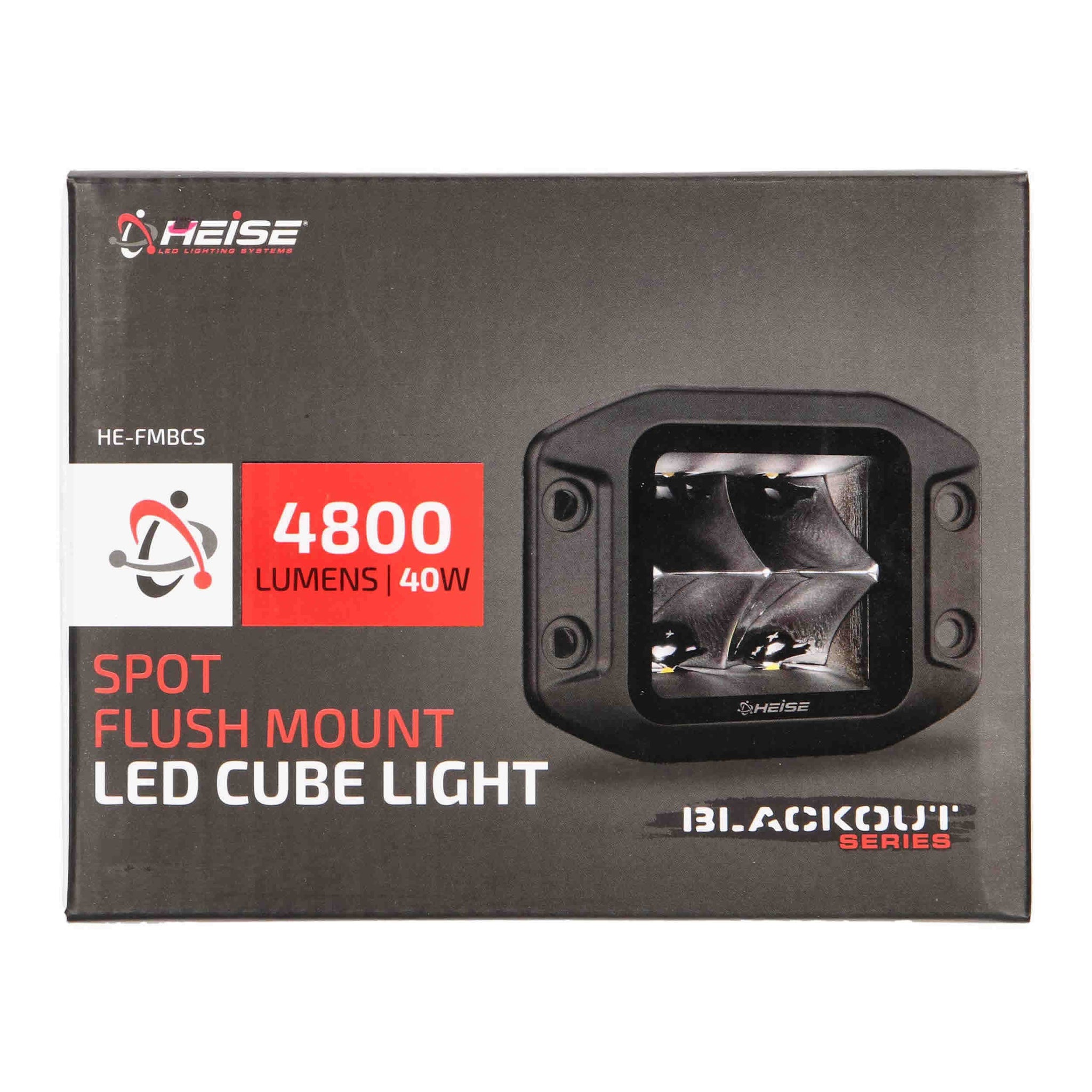 Heise HE-FMBCS Blackout Flush Mount 3.5" Cube 4 LED Light - Spot