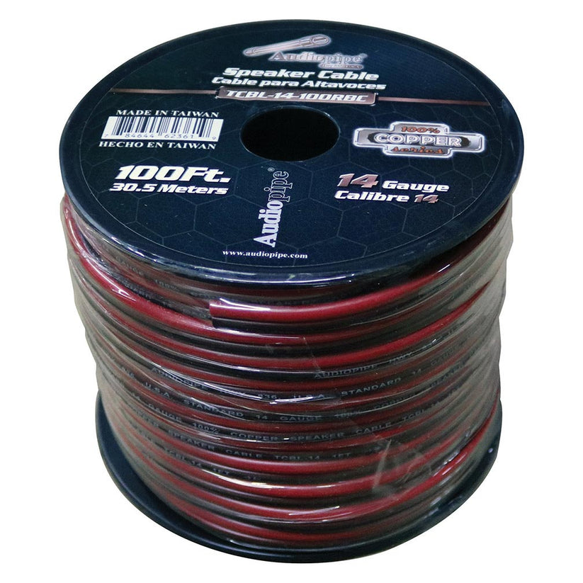 Audiopipe TCBL14100RBC 14 Gauge 100% Copper Series Speaker Wire - 100 Foot Roll - RED/BLACK Jacket