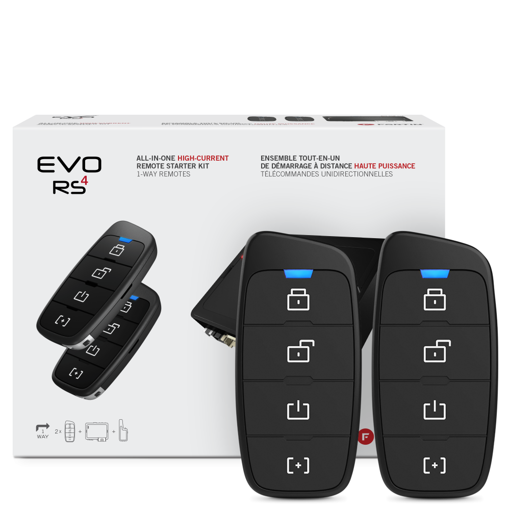 Fortin EVO-ONE-442 2-way long-range RF kit included all-in-one remote starter kit with 2 4-button remotes.