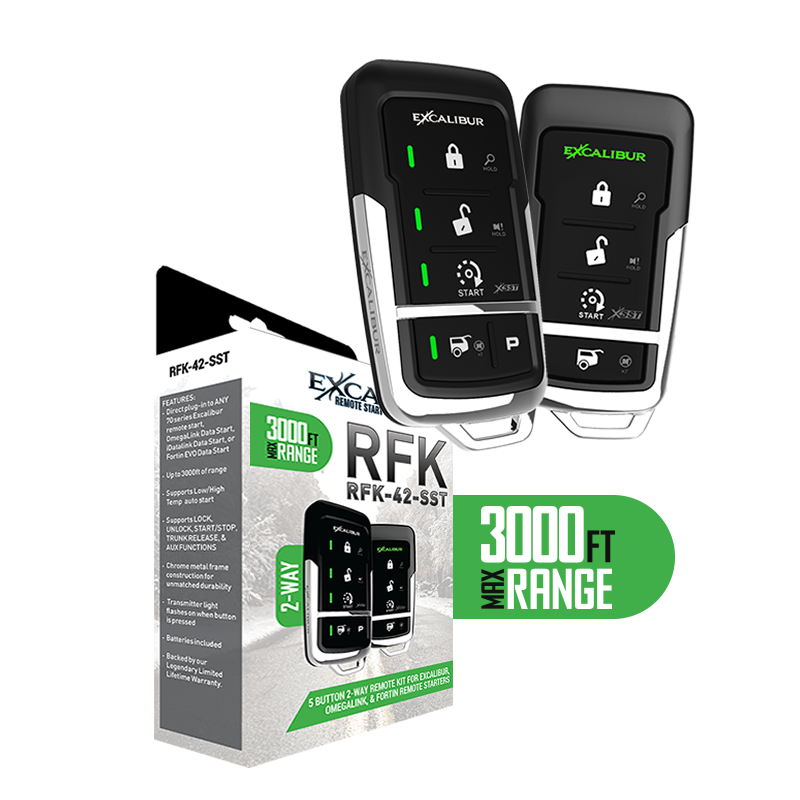 Excalibur RFK-42-SST - 3,000 feet 5 Button LED 2-Way Remote Kit for Excalibur 70 Series, OmegaLink, iDatalink, & Fortin Remote Staters. 5 Button LED 2-Way Remote Kit - 3,000 ft