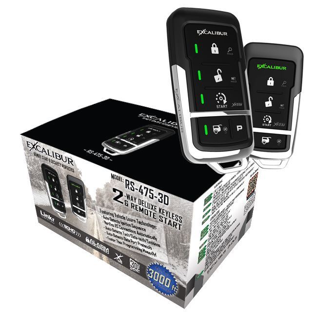 Excalibur RS-475-3D - Deluxe LED 2-Way Remote Start & Keyless Entry system with up to 3,000 feet of range. Deluxe LED 2-Way