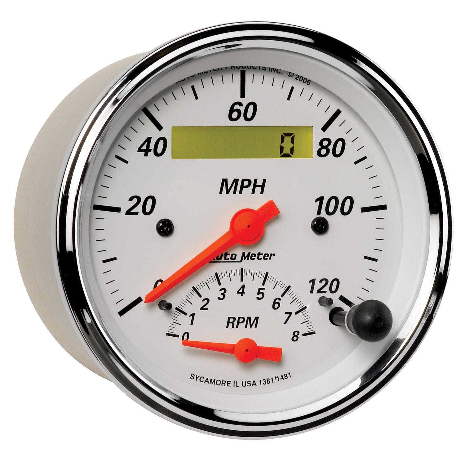 Autometer 1381 3-3/8" TACHOMETER/SPEEDOMETER COMBO, 8K RPM/120 MPH, ELECTRIC, ARCTIC WHITE