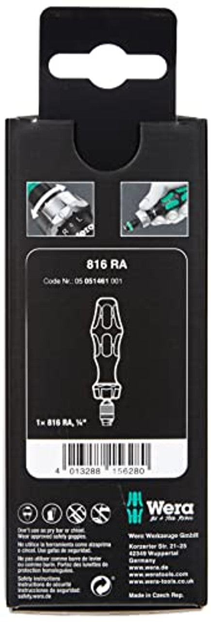 Wera 05051461001 Kraftform 816 RA Bitholding Ratcheting Screwdriver, 1/4" Head