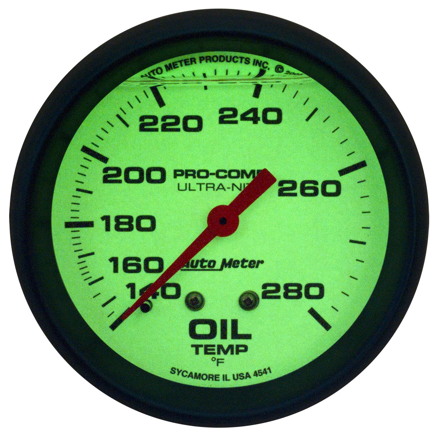 Autometer 4241 2-5/8" OIL TEMPERATURE, 140-280 °F, 6 FT., MECHANICAL, LIQUID FILLED, ULTRA-NITE