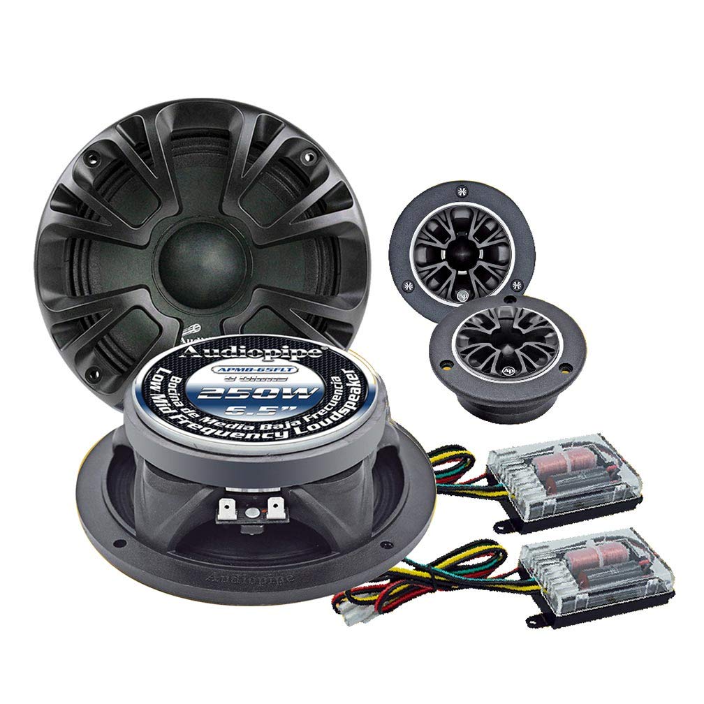 AudioPipe APMB-65FLT-CMP Car Audio 6.5 Inch Loudspeaker and 3.75 Inch Tweeter and Crossover Component Set with 1000W Max Power