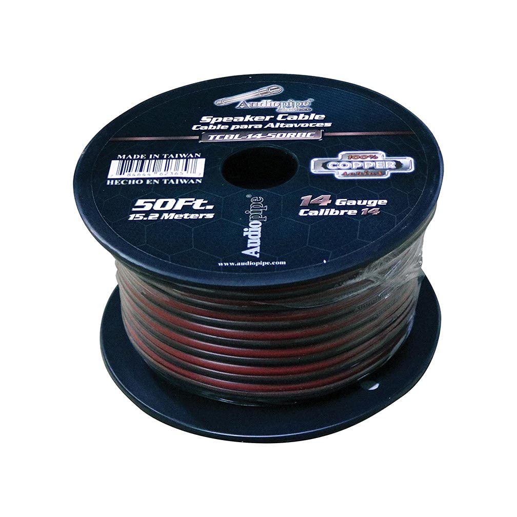 Audiopipe TCBL1450RBC 14 Gauge 100% Copper Series Speaker Wire - 50 Foot Roll - RED/BLACK  Jacket