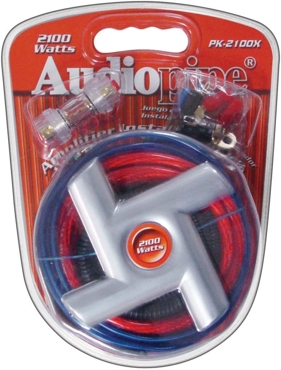 Audiopipe PK2100SX 4 Gauge Amplfiier Kit includes 17ft RCARed & Black Power Wire80Amp AFC Fuse