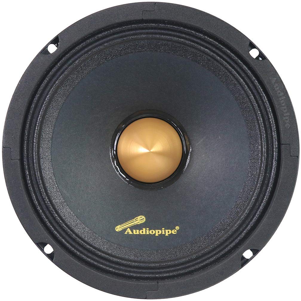 Audiopipe APMB628PG Low Mid Frequency Loudspeaker 6" 200W Max Each - Gold Bullet Dust Cap