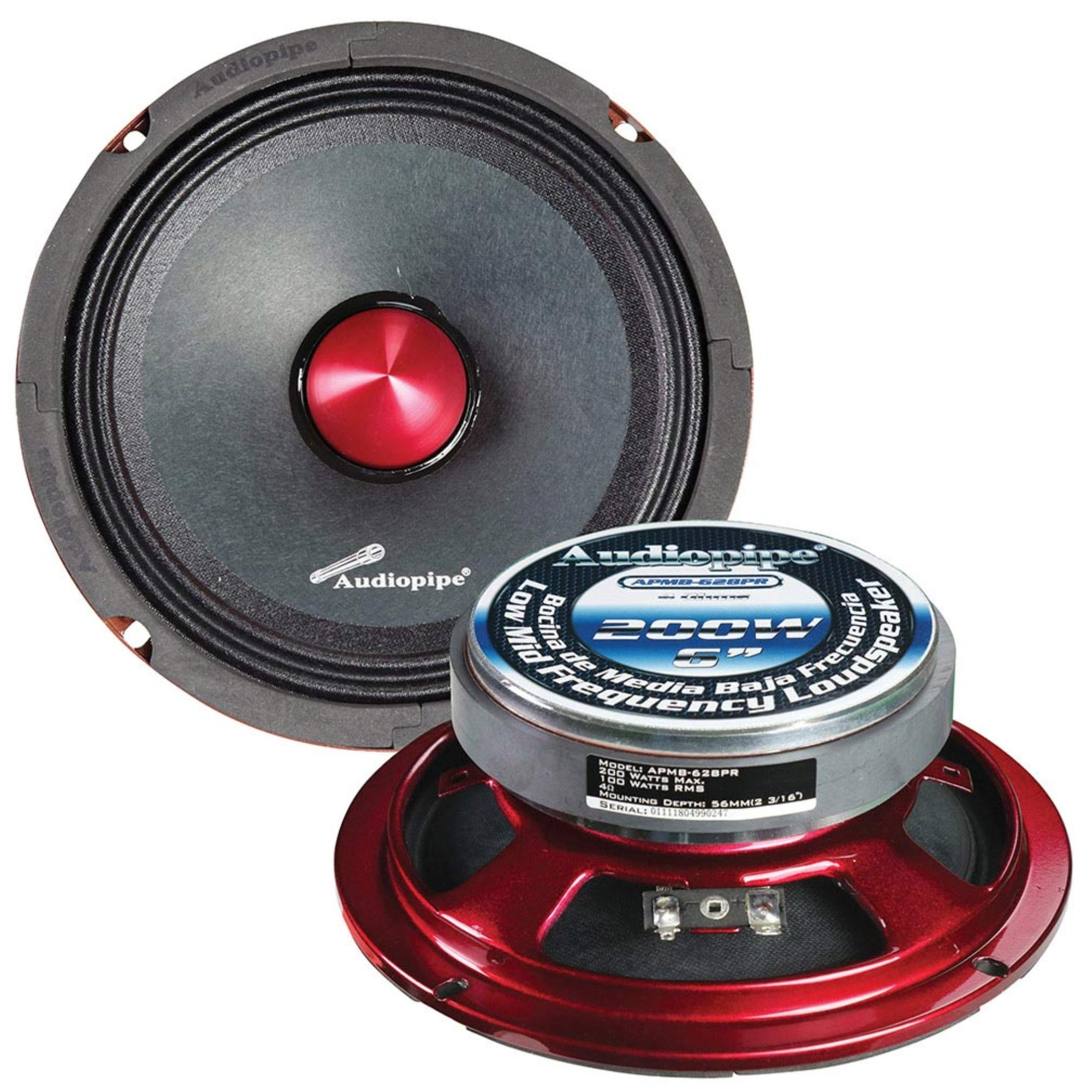 Audiopipe APMB628PR Low Mid Frequency Loudspeaker 6" 200W Max Each