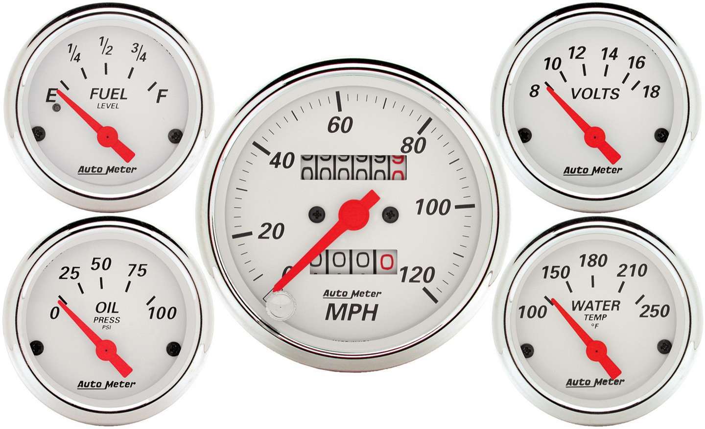 Autometer 1300 5 PC. GAUGE KIT, 3-1/8" & 2-1/16", MECHANICAL SPEEDOMETER, ARCTIC WHITE