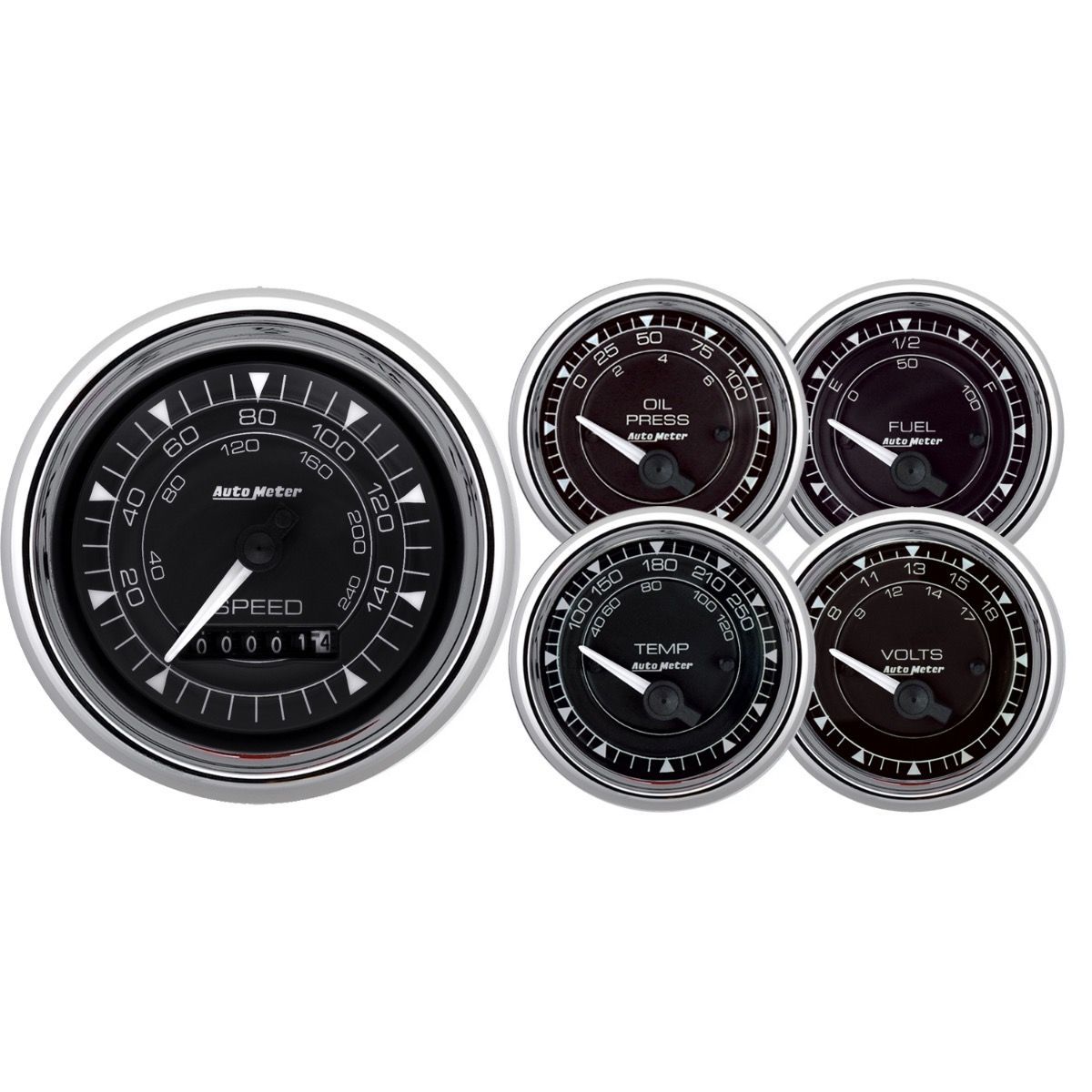 Autometer 9708 5 PC. GAUGE KIT, 3-3/8" & 2-1/16", ELEC. SPEEDOMETER, CHRONO CHROME