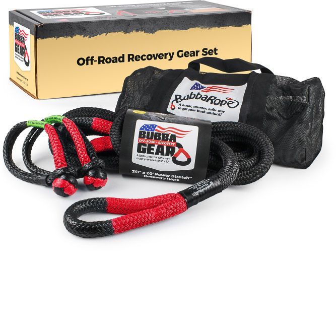 Bubba Rope 176880RDG Off-Road Truck Recovery Gear Sets 176880RDG Recovery Set, 7/8 in. Diameter, 30 ft. Long, Red Eyelets, with Shackles, Bag, Kit