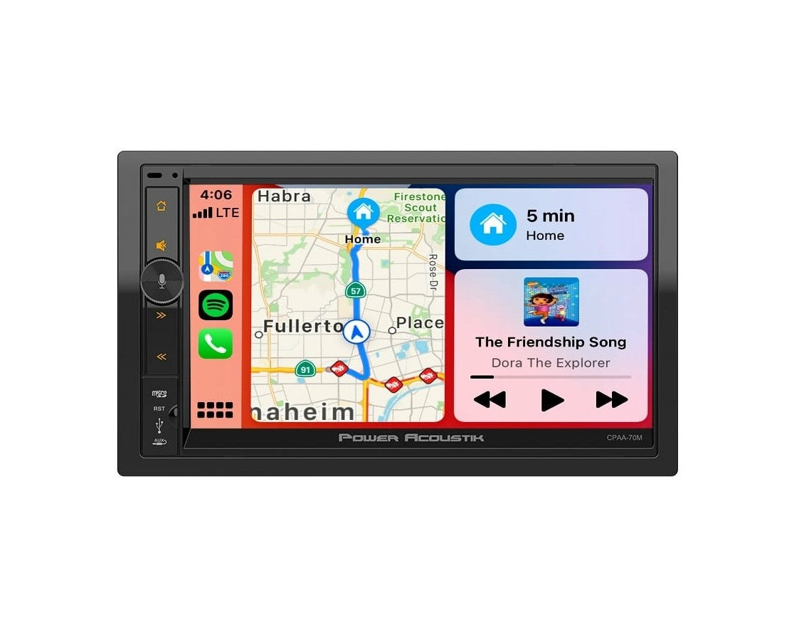 Power Acoustik CPAA-70MW 7" Double DIN Touchscreen Digital Multimedia Receiver with Bluetooth, Apple CarPlay, Android Auto