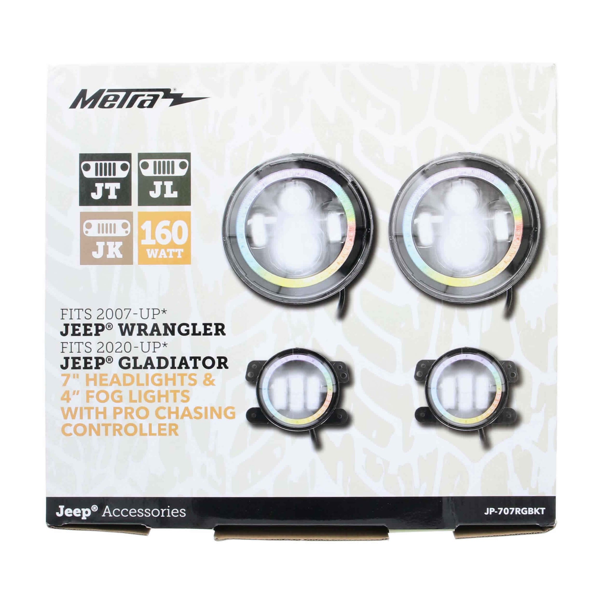 Heise JP-707RGBKT Chasing Halo LED 7" Headlights & 4" Fog Lights w/Controller