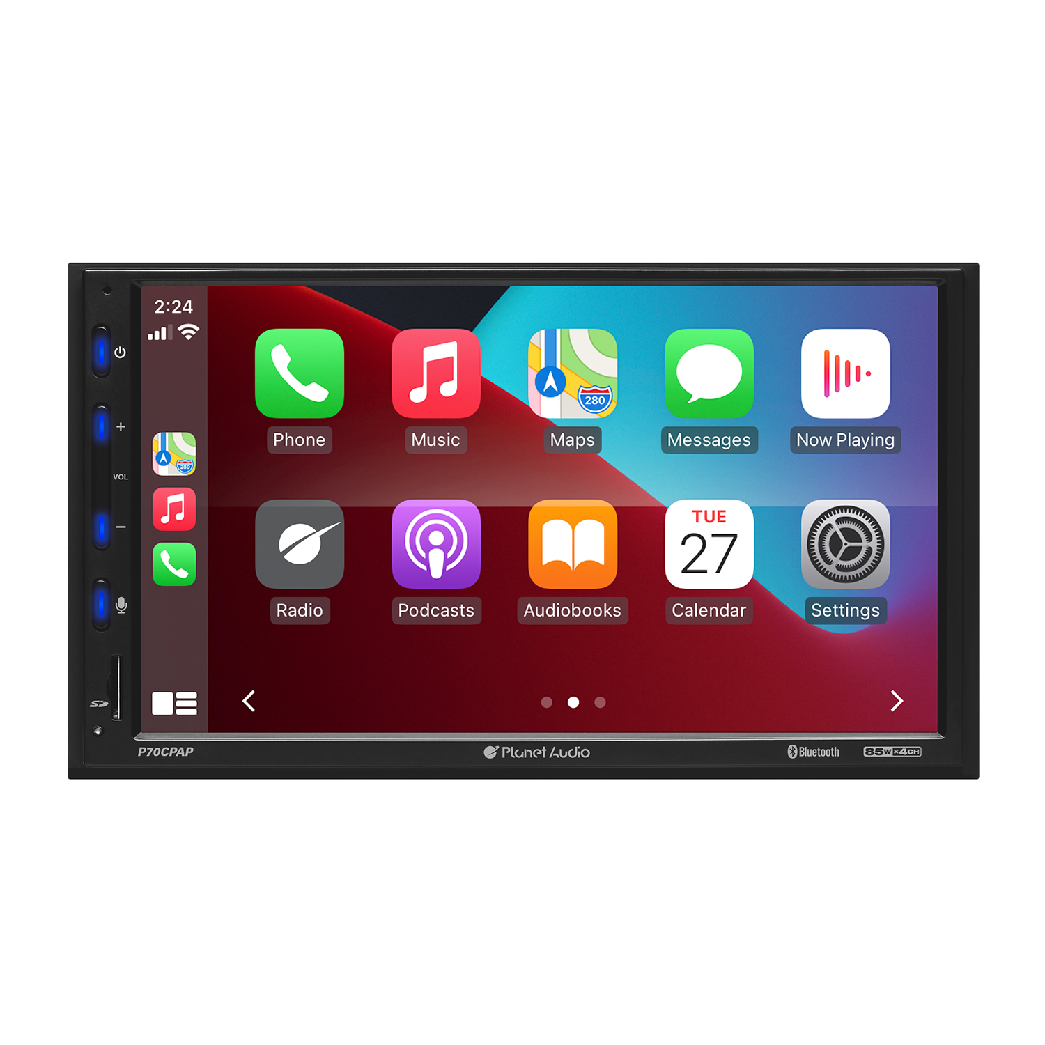 Planet Audio P70CPA-C Double-DIN, Wired Apple CarPlay & Android Auto, MECH-LESS Multimedia Player (no CD/DVD) 7" Touchscreen Bluetooth