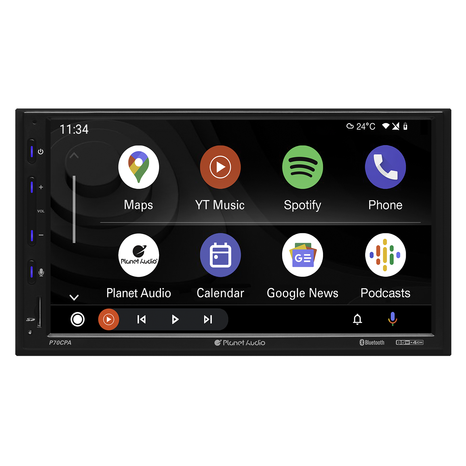 Planet Audio P70CPA Double-DIN, Wired Apple CarPlay & Android Auto, MECH-LESS Multimedia Player (no CD/DVD) 7" Touchscreen Bluetooth