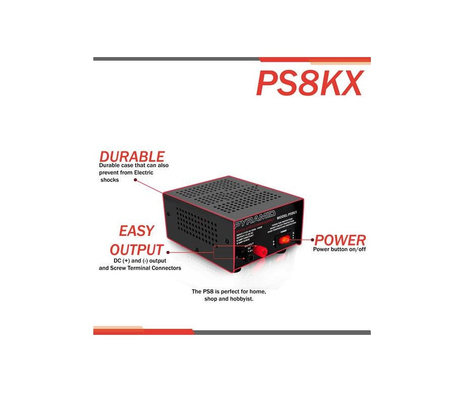 Pyramid  PS8KX Bench Power Supply, AC-to-DC Power Converter (6 Amp)