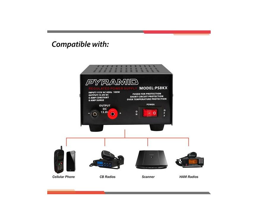 Pyramid  PS8KX Bench Power Supply, AC-to-DC Power Converter (6 Amp)