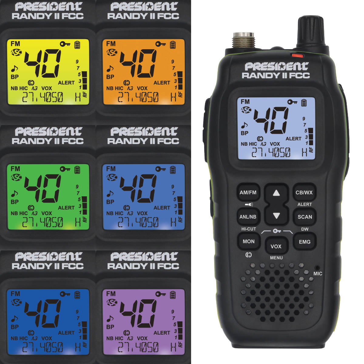 President RANDY II FCC FM Handheld CB Radio - Walkie Talkie Style with FM Mode