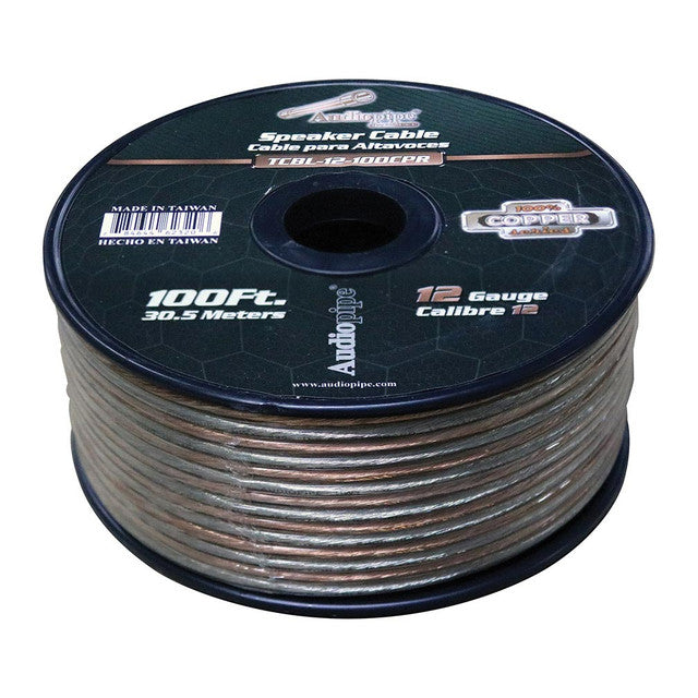 Audiopipe TCBL12100CPR 12 Gauge 100% Copper Series Speaker Wire - 100 Foot Roll - Clear PVC Jacket