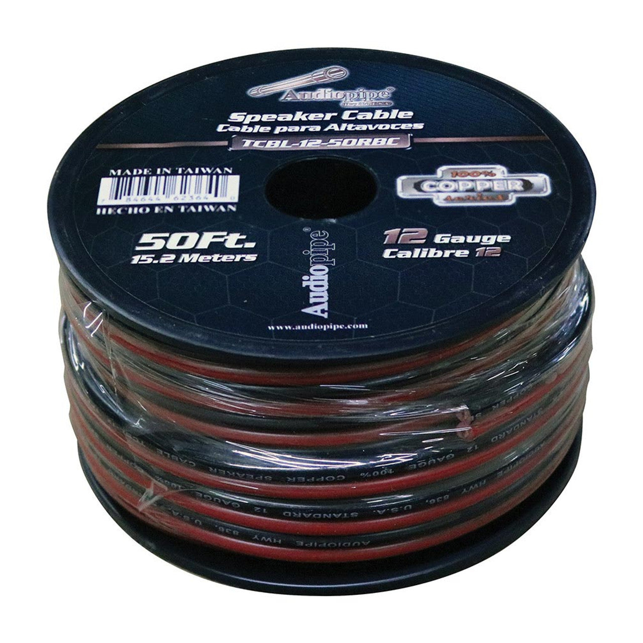 Audiopipe TCBL1250RBC 12 Gauge 100% Copper Series Speaker Wire - 50 Foot Roll - RED/BLACK Jacket