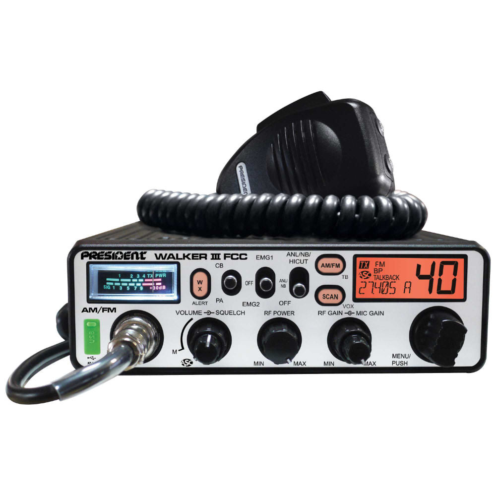 President Electronics Walker III FM FCC 40 Channel CB Radio with NOAA Weather, Talkback and USB Jack and now FM Mode