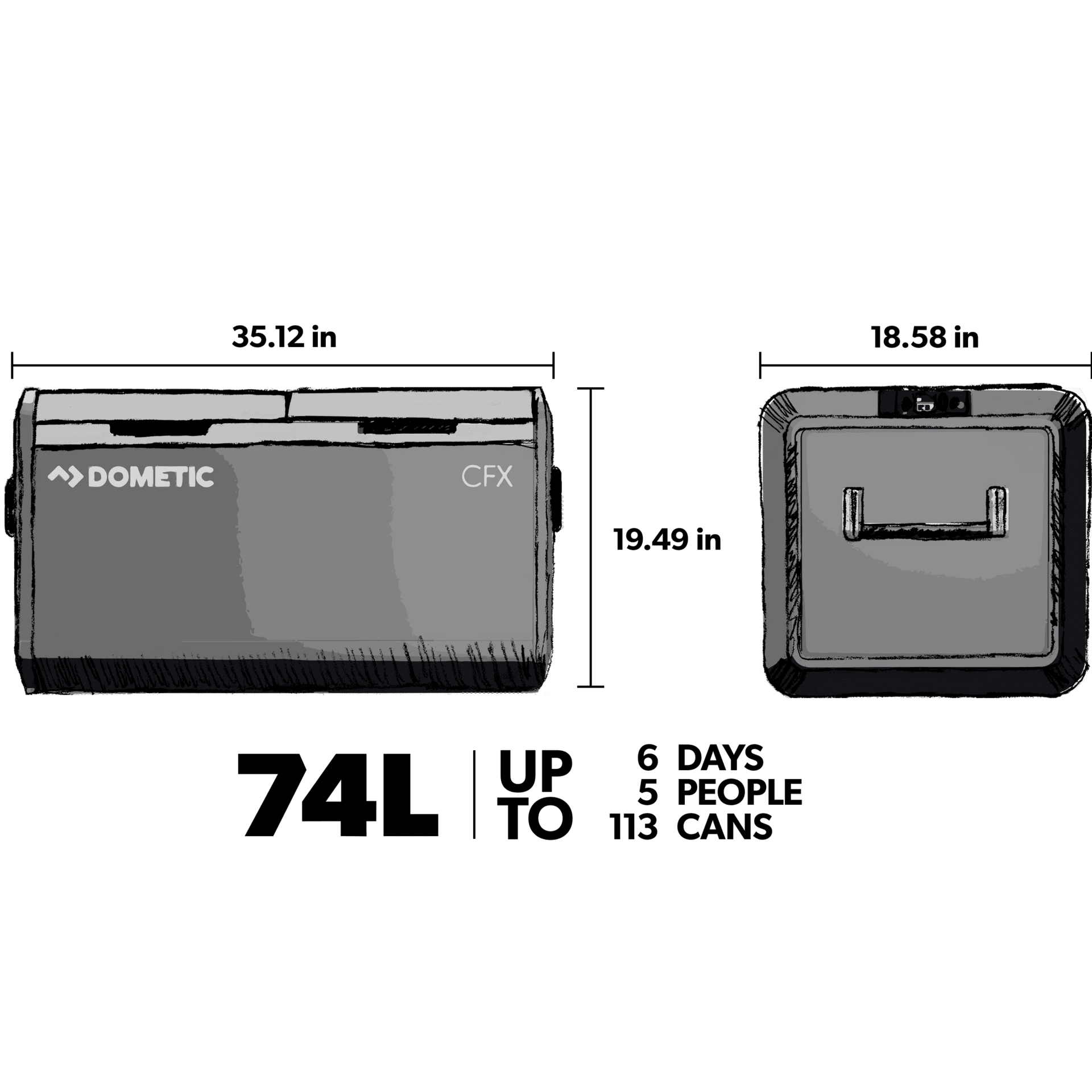 Dometic Corporation 9600024621 Dual Zone Powered 12 Volt Cooler, 75L (CFX3 75DZ)