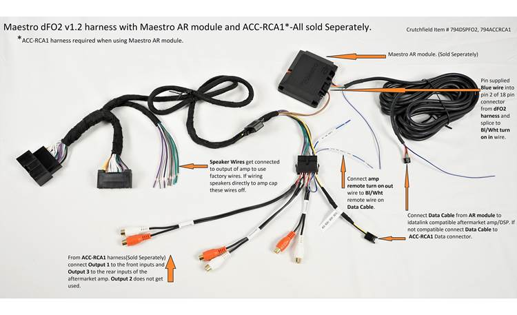 iDatalink dFO2 T-harness for adding a Rockford Fosgate DSR1 processor to select 2011-up Ford vehicles without a factory amp