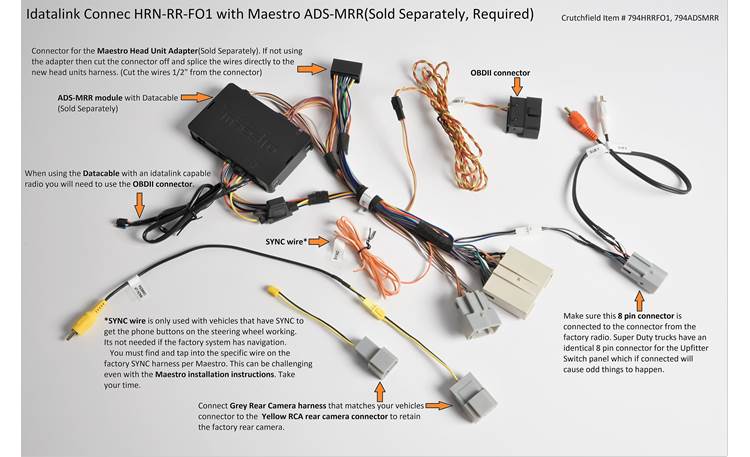 iDatalink Connec HRN-RR-FO1 Vehicle-specific Harness Retain the factory steering wheel audio controls and amp with a new car stereo for select Ford, Lincoln, Mercury, and Mazda vehicles ( ADS-MRR or ADS-MRR2 module also required )