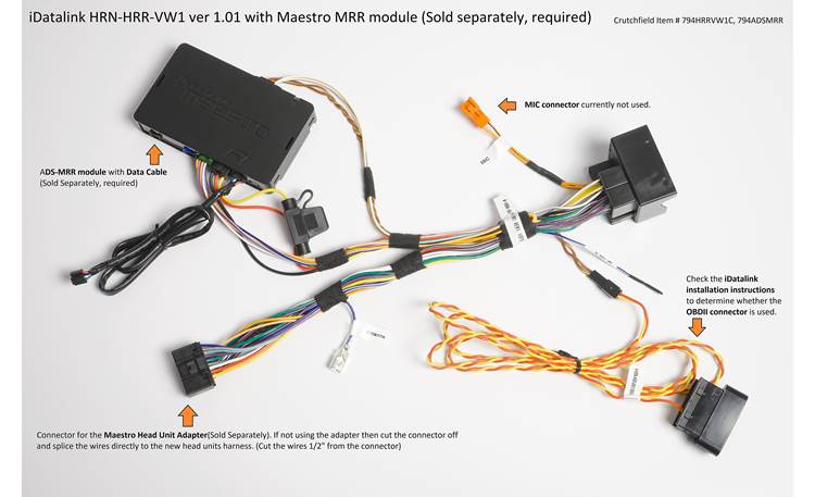 iDatalink HRN-HRR-VW1 Vehicle-specific Harness Connect a new car stereo and retain steering wheel controls in select 2002-16 Volkswagen vehicles ( ADS-MRR or ADS-MRR2 module also required )