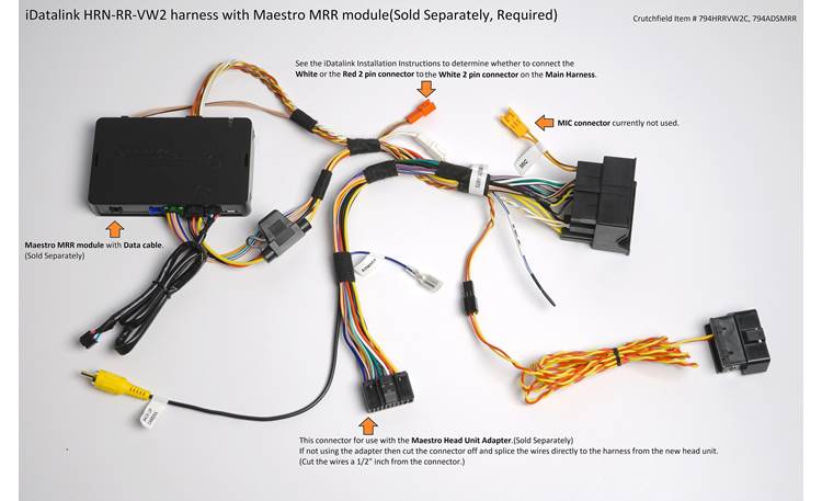 iDatalink HRN-HRR-VW2 Vehicle-specific Harness Connect an iDatalink-ready car stereo and retain steering wheel controls in select 2015-21 Volkswagen vehicles ( ADS-MRR or ADS-MRR2 module also required )