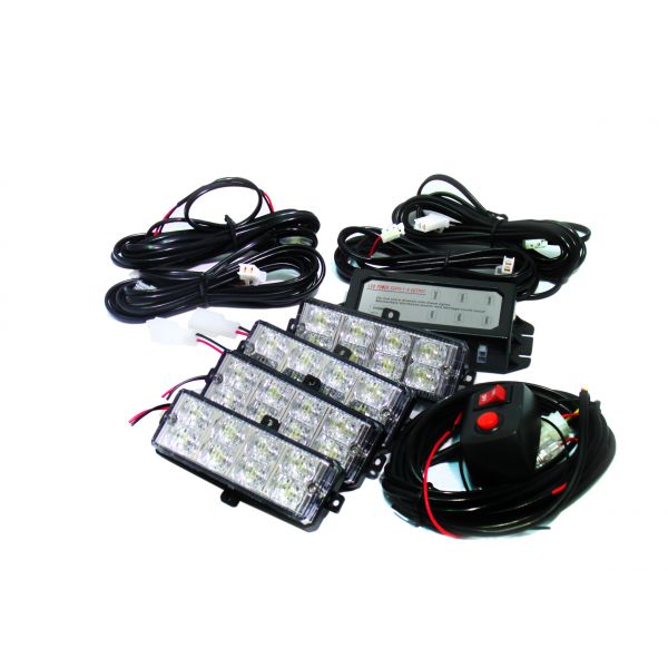 Racesport RS-281-4LED-W (4) LED Grille Strobe Light Kit (White)