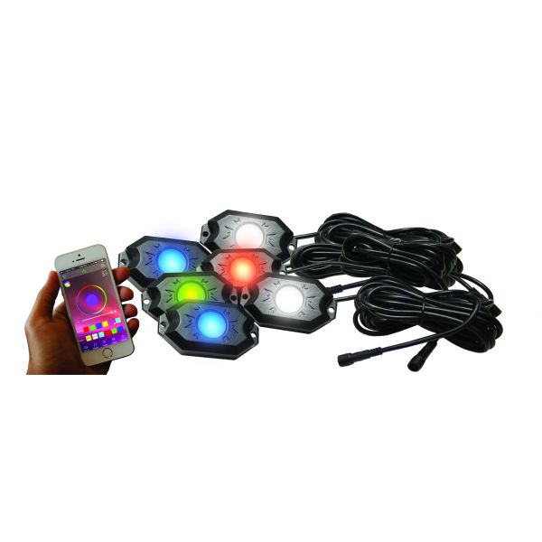 Racesport RS6PRGBW 6-POD RGBW Hi-Power Rock Light Complete Kit with Bluetooth APP controls in Retail Box