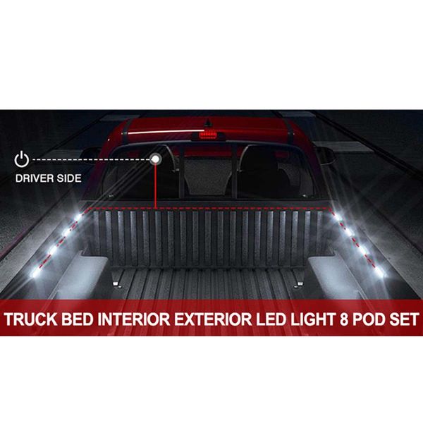 Racesport RSBRW WHITE 72-LED Super-Bright 8-Pod LED Bed Rail Lighting Complete System