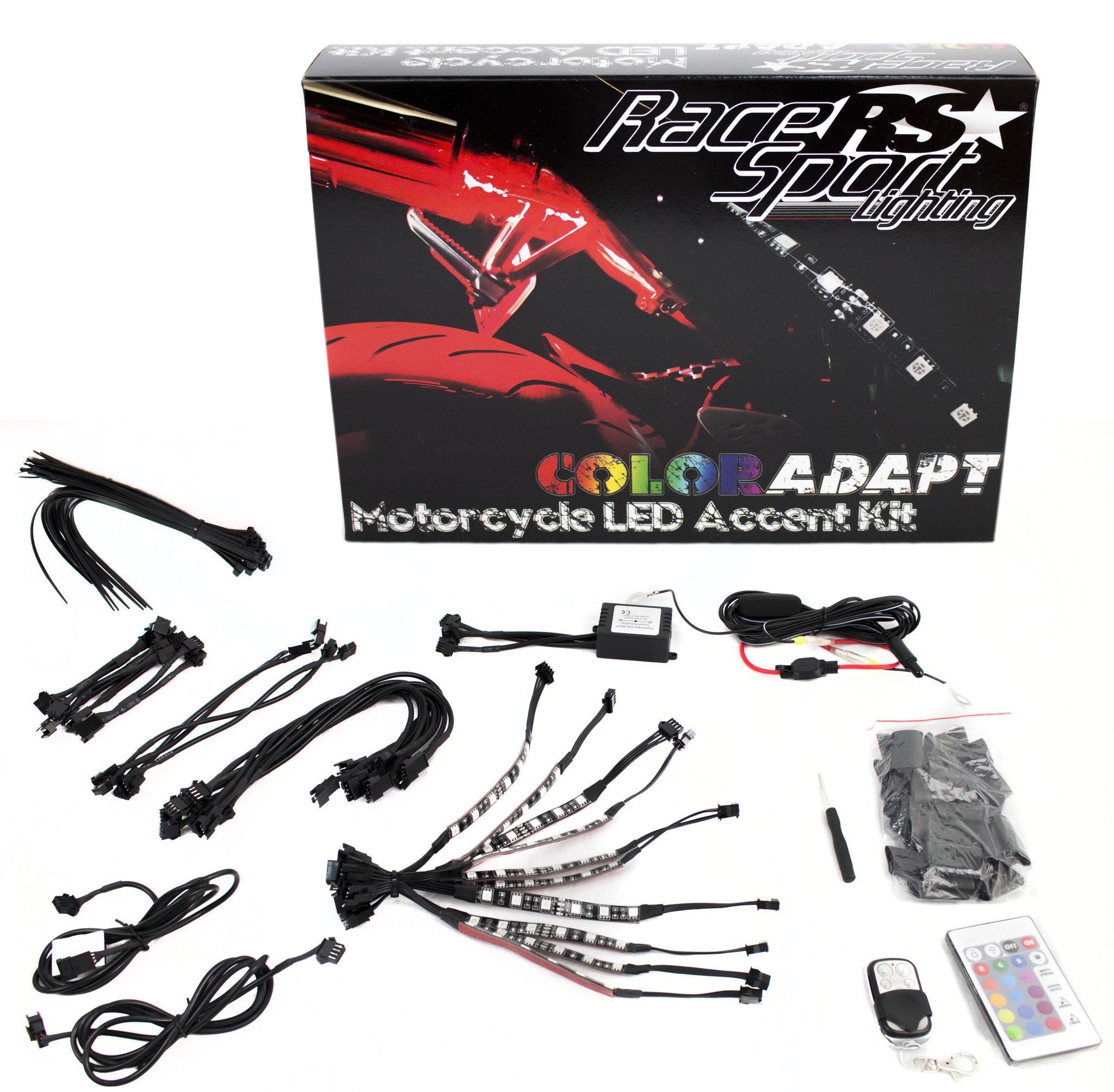 Racesport RSMKIT ColorADAPT Adaptive RGB LED Weatherproof Motorcycle Kit - Complete 10-Strip Kit