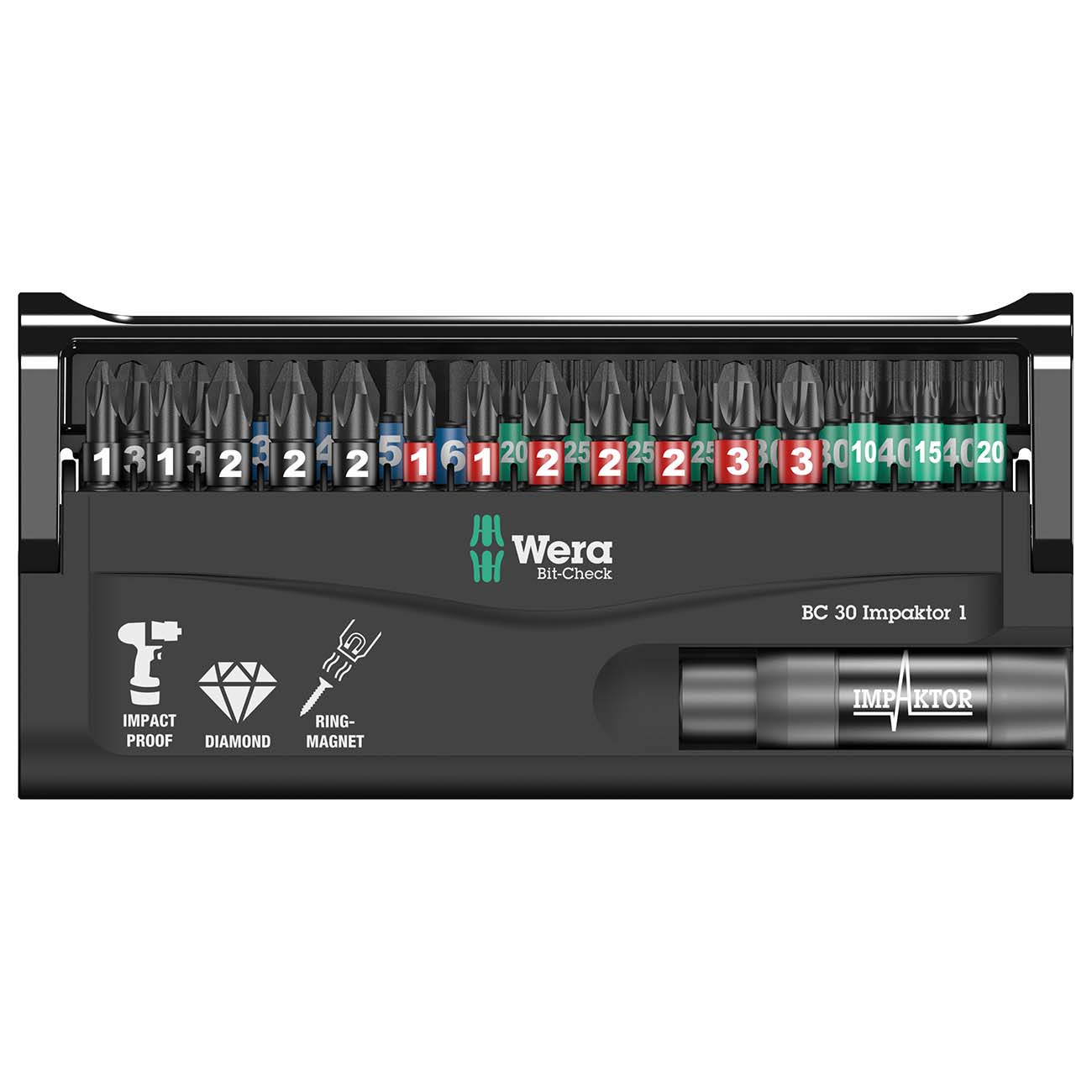 WERA 05057690001 Bit-Check 30 "Impact Ready" Diamond Coated Tips (30-Piece Set)