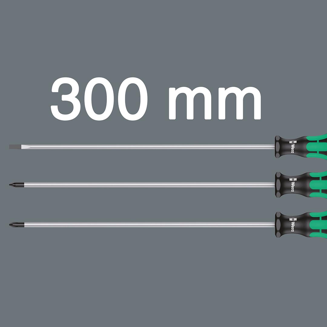 WERA 05347735002 Kraftform Plus Long Shaft Screwdrivers - 300 mm Long Shafts (3 Piece Set)