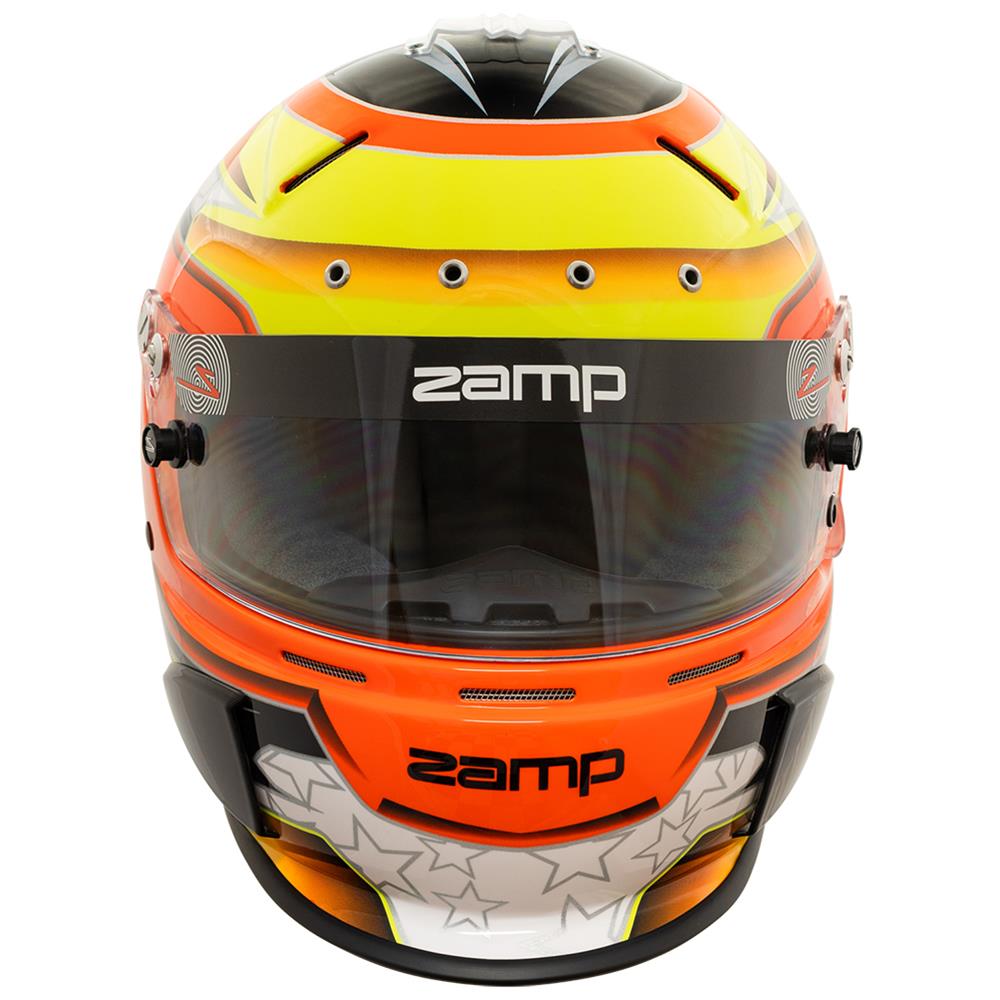 Zamp RZ-70E Switch Helmets H760C30L Helmet, RZ-70E Switch, Full Face, Switch Orange/Yellow Graphic, Gloss Finish, Fire-Retardant Liner, Snell SA2020/FIA 8859-2015, Large, Each