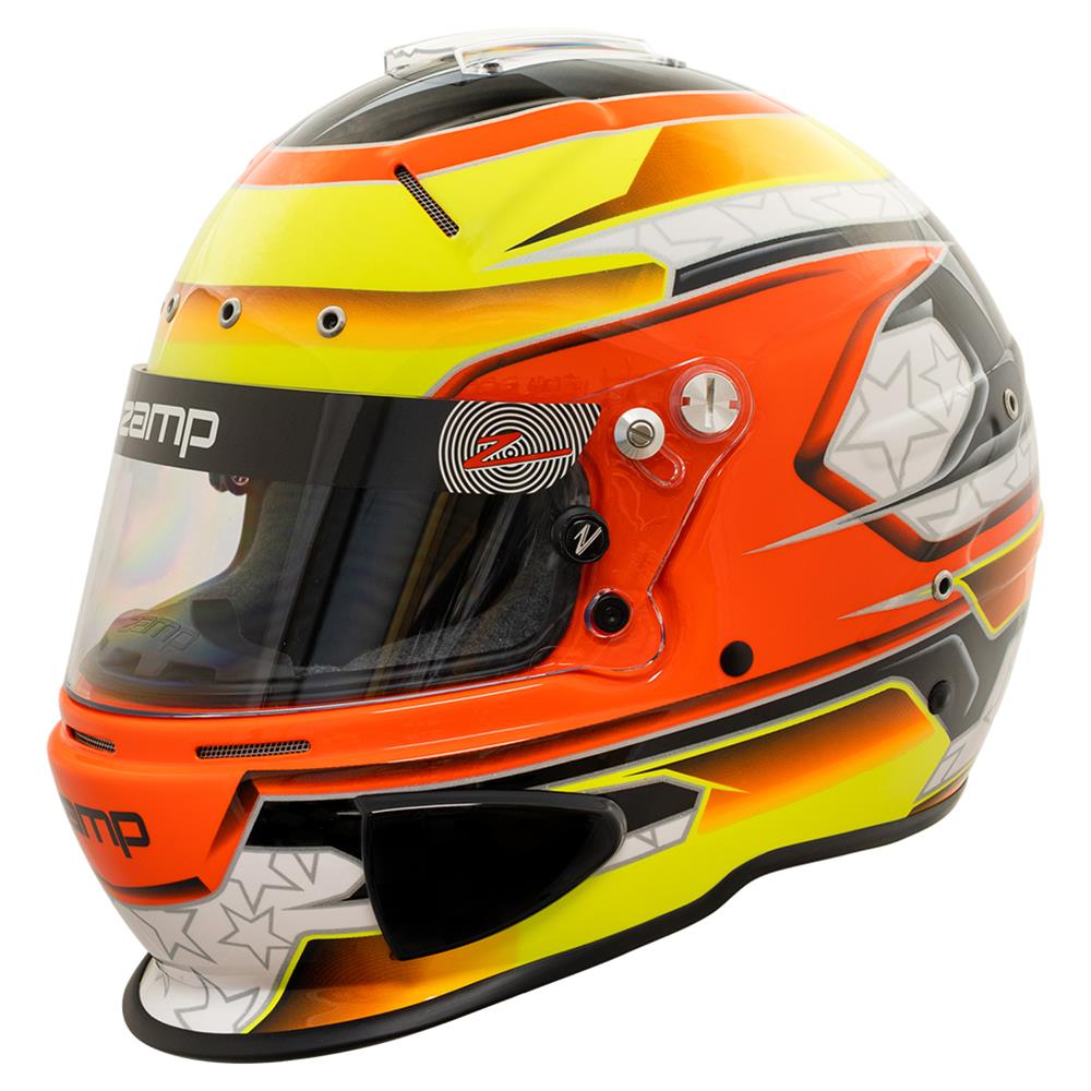 Zamp RZ-70E Switch Helmets H760C30L Helmet, RZ-70E Switch, Full Face, Switch Orange/Yellow Graphic, Gloss Finish, Fire-Retardant Liner, Snell SA2020/FIA 8859-2015, Large, Each