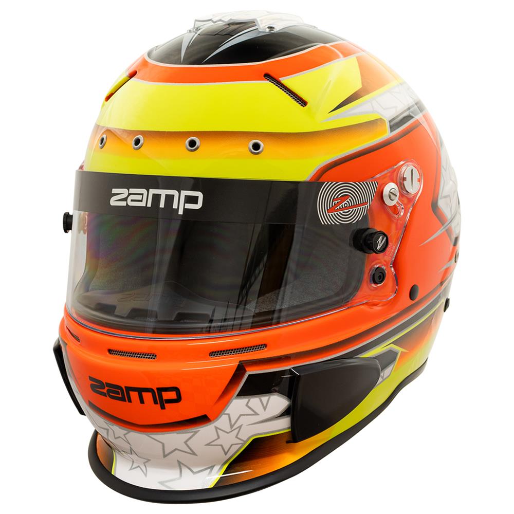 Zamp RZ-70E Switch Helmets H760C30L Helmet, RZ-70E Switch, Full Face, Switch Orange/Yellow Graphic, Gloss Finish, Fire-Retardant Liner, Snell SA2020/FIA 8859-2015, Large, Each